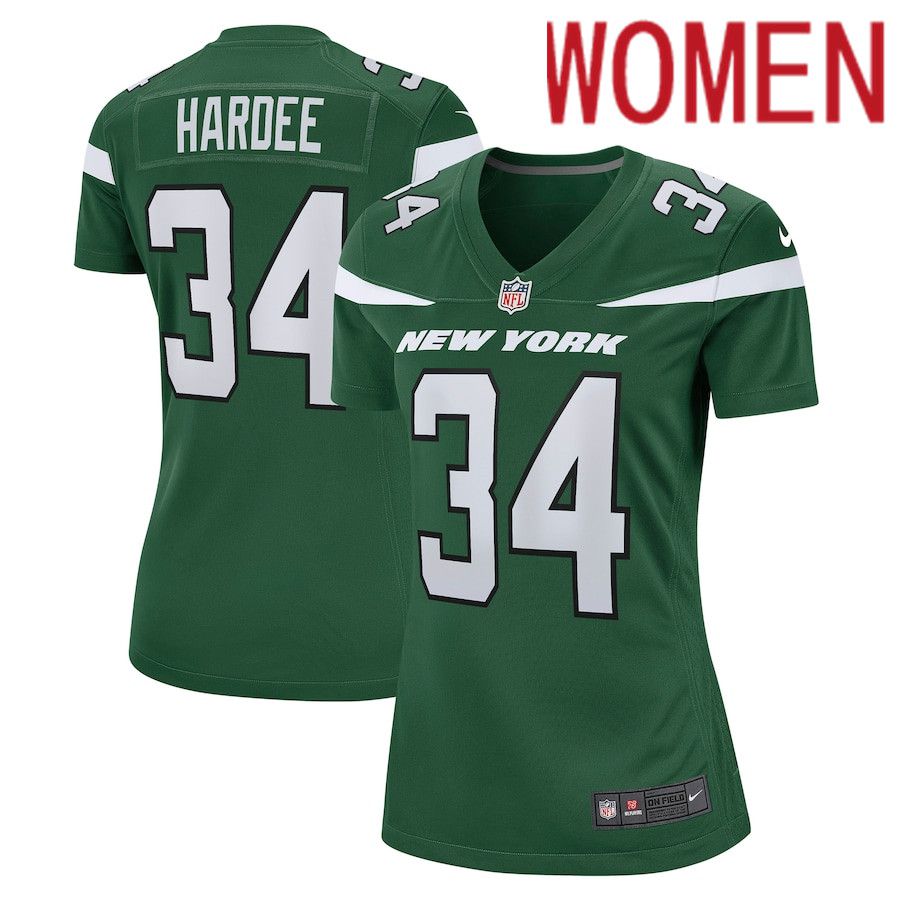 Women New York Jets #34 Justin Hardee Nike Gotham Green Game NFL Jersey->women nfl jersey->Women Jersey